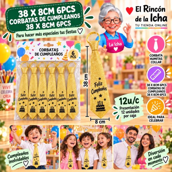 RI-0010503 38 X 8cm 6pcs Corbatas De Cumpleanos 38 X 8cm 6pcs Feliz Ref. 614134