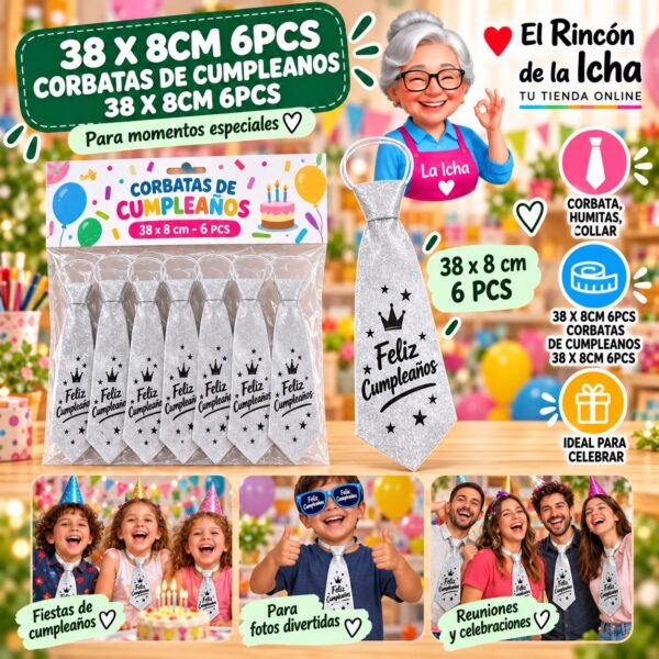 RI-0010504 38 X 8cm 6pcs Corbatas De Cumpleanos 38 X 8cm 6pcs Feliz Ref. 614135