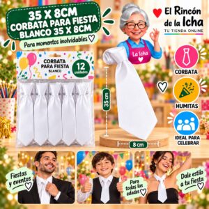 RI-0010505 35 X 8cm Corbata Para Fiesta Blanco 35 X 8cm Feliz