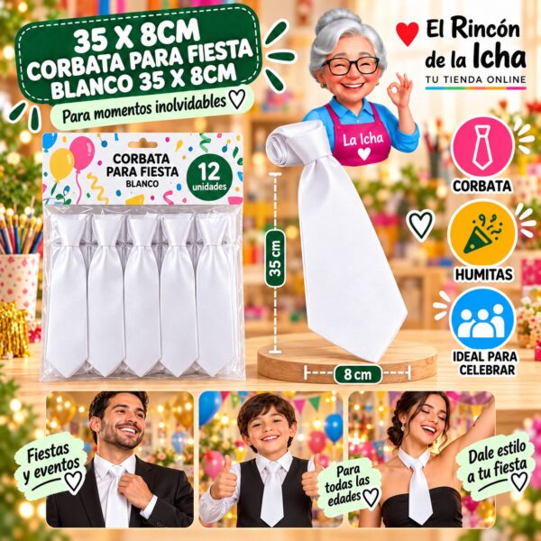 RI-0010505 35 X 8cm Corbata Para Fiesta Blanco 35 X 8cm Feliz