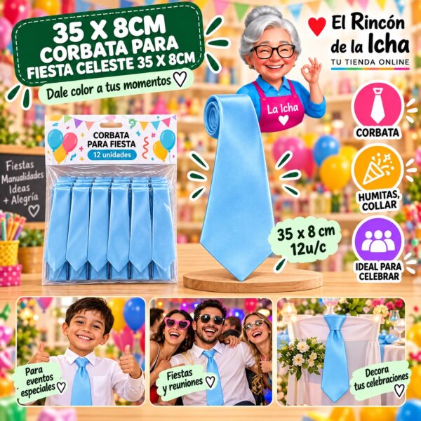 RI-0010507 35 X 8cm Corbata Para Fiesta Celeste 35 X 8cm Feliz