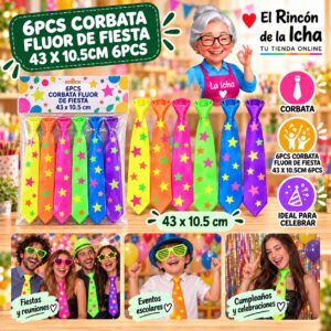 RI-0010515 6pcs Corbata Fluor De Fiesta 43 X 10.5cm 6pcs Feliz Ref. 840559
