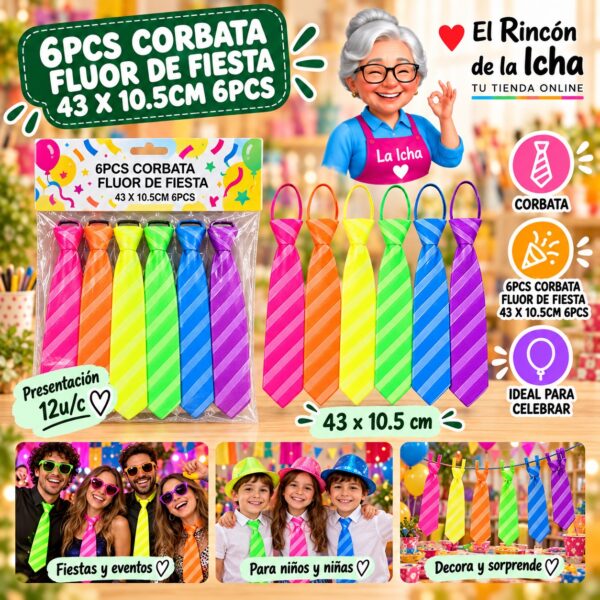 RI-0010516 6pcs Corbata Fluor De Fiesta 43 X 10.5cm 6pcs Feliz Ref. 840560