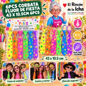 RI-0010517 6pcs Corbata Fluor De Fiesta 43 X 10.5cm 6pcs Feliz Ref. 840562