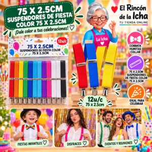 RI-0010519 75 X 2.5cm Suspendores De Fiesta Color 75 X 2.5cm Feliz