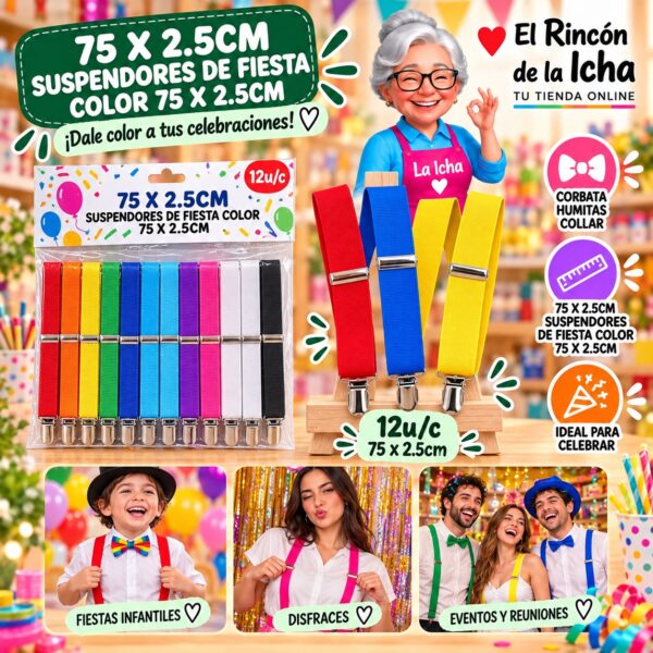 RI-0010519 75 X 2.5cm Suspendores De Fiesta Color 75 X 2.5cm Feliz