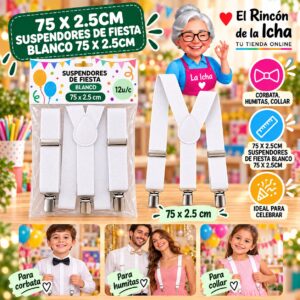 RI-0010520 75 X 2.5cm Suspendores De Fiesta Blanco 75 X 2.5cm Feliz