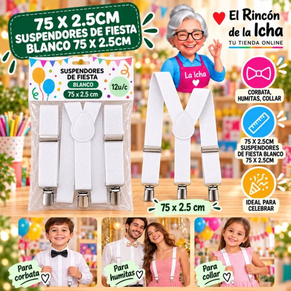 75 X 2.5cm Suspendores De Fiesta Blanco 75 X 2.5cm Feliz