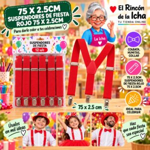 RI-0010521 75 X 2.5cm Suspendores De Fiesta Rojo 75 X 2.5cm Feliz