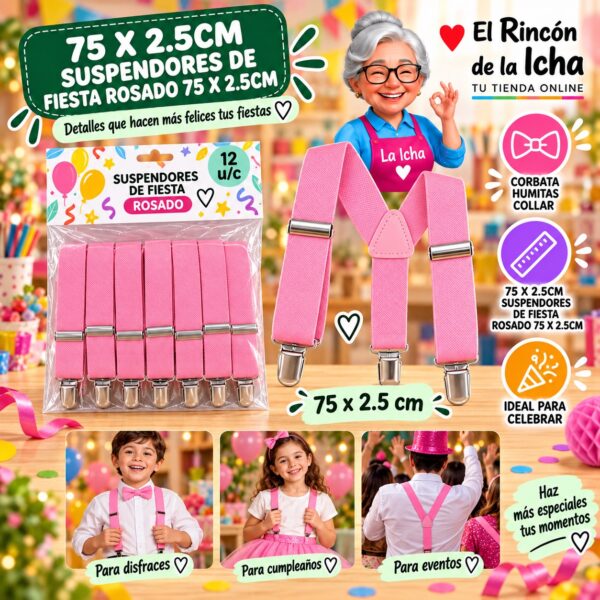 RI-0010522 75 X 2.5cm Suspendores De Fiesta Rosado 75 X 2.5cm Feliz