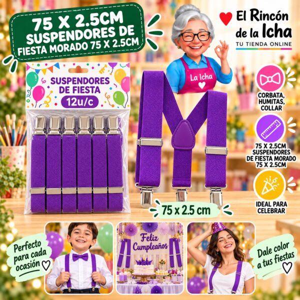 75 X 2.5cm Suspendores De Fiesta Morado 75 X 2.5cm Feliz