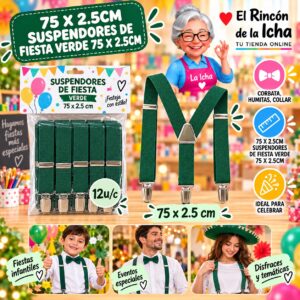 RI-0010524 75 X 2.5cm Suspendores De Fiesta Verde 75 X 2.5cm Feliz