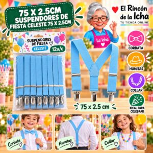 RI-0010525 75 X 2.5cm Suspendores De Fiesta Celeste 75 X 2.5cm Feliz