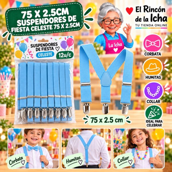 75 X 2.5cm Suspendores De Fiesta Celeste 75 X 2.5cm Feliz