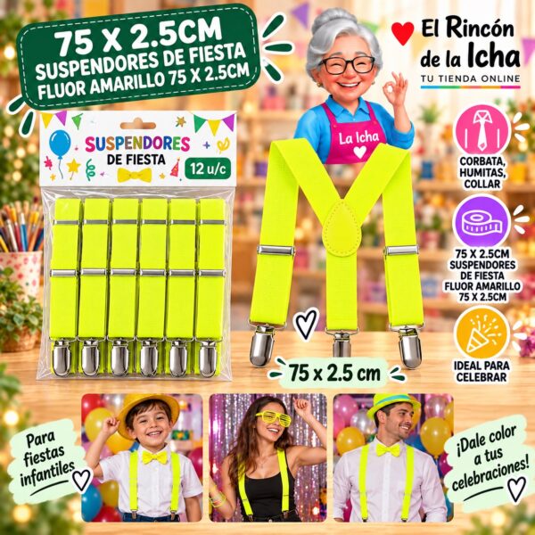 75 X 2.5cm Suspendores De Fiesta Fluor Verde 75 X 2.5cm Feliz