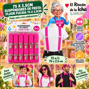 RI-0010530 75 X 2.5cm Suspendores De Fiesta Fluor Fucsia 75 X 2.5cm Feliz