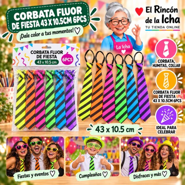 RI-0010535 Corbata Fluor De Fiesta 43 X 10.5cm 6pcs Feliz Ref. 622106