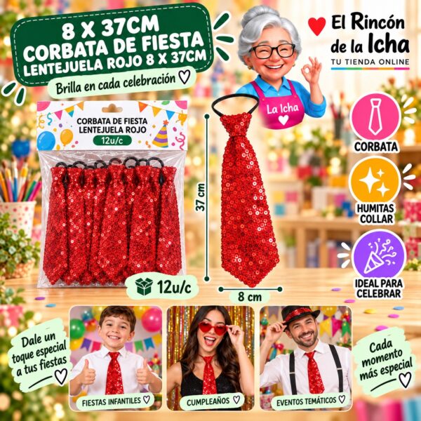 8 X 37cm Corbata De Fiesta Lentejuela Rojo 8 X 37cm Feliz