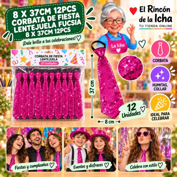 8 X 37cm 12pcs Corbata De Fiesta Lentejuela Fucsia 8 X 37cm 12pcs Feliz