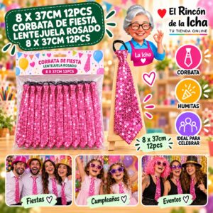RI-0010540 8 X 37cm 12pcs Corbata De Fiesta Lentejuela Rosado 8 X 37cm 12pcs Feliz