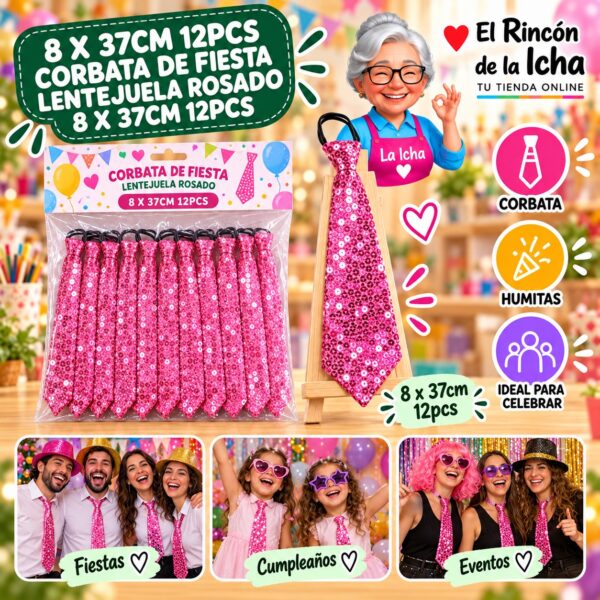 8 X 37cm 12pcs Corbata De Fiesta Lentejuela Rosado 8 X 37cm 12pcs Feliz