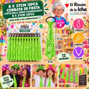 RI-0010541 8 X 37cm 12pcs Corbata De Fiesta Lentejuela Verde Flourescente 8 X 37cm 12pcs Feliz