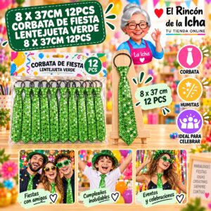 RI-0010542 8 X 37cm 12pcs Corbata De Fiesta Lentejueta Verde 8 X 37cm 12pcs Feliz