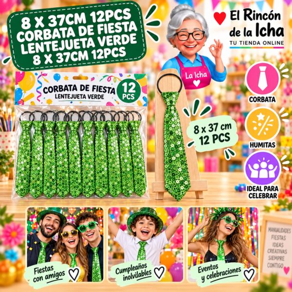 8 X 37cm 12pcs Corbata De Fiesta Lentejueta Verde 8 X 37cm 12pcs Feliz