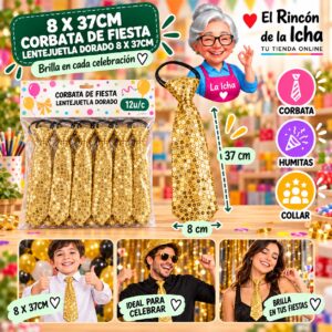RI-0010543 8 X 37cm Corbata De Fiesta Lentejuetla Dorado 8 X 37cm Feliz