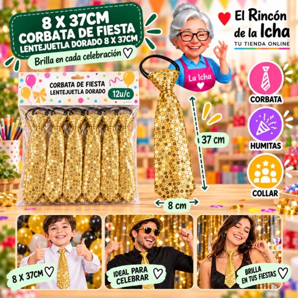 8 X 37cm Corbata De Fiesta Lentejuetla Dorado 8 X 37cm Feliz