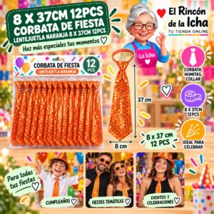 RI-0010544 8 X 37cm 12pcs Corbata De Fiesta Lentejuetla Naranja 8 X 37cm 12pcs Feliz