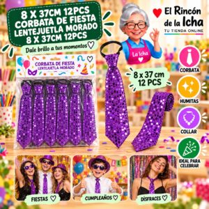 RI-0010545 8 X 37cm 12pcs Corbata De Fiesta Lentejuetla Morado 8 X 37cm 12pcs Feliz