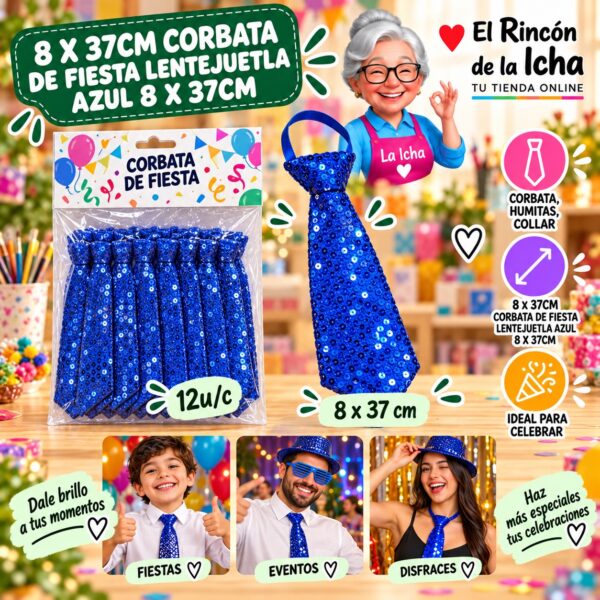 8 X 37cm Corbata De Fiesta Lentejuetla Celeste 8 X 37cm Feliz