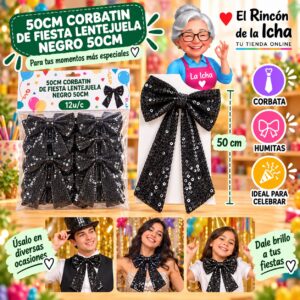 RI-0010548 50cm Corbatin De Fiesta Lentejuela Negro 50cm Feliz