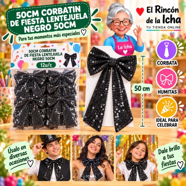 50cm Corbatin De Fiesta Lentejuela Negro 50cm Feliz