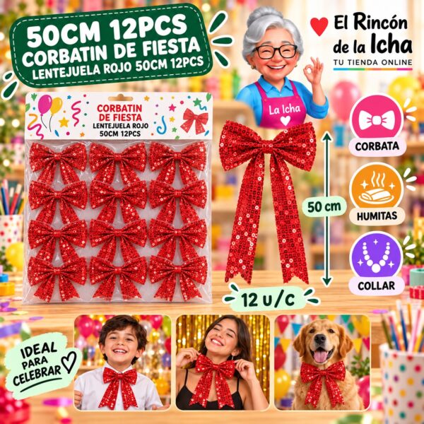 50cm 12pcs Corbatin De Fiesta Lentejuela Rojo 50cm 12pcs Feliz