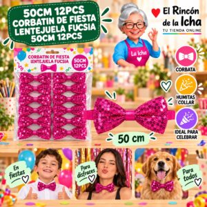 RI-0010551 50cm 12pcs Corbatin De Fiesta Lentejuela Fucsia 50cm 12pcs Feliz