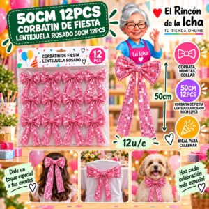 RI-0010552 50cm 12pcs Corbatin De Fiesta Lentejuela Rosado 50cm 12pcs Feliz