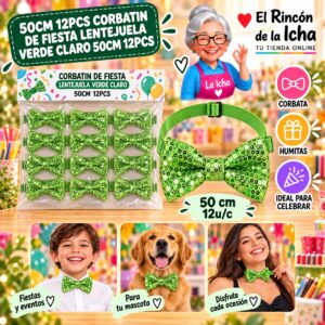 RI-0010553 50cm 12pcs Corbatin De Fiesta Lentejuela Verde Claro 50cm 12pcs Feliz