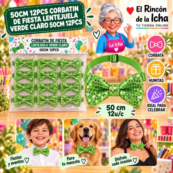 50cm 12pcs Corbatin De Fiesta Lentejuela Verde Claro 50cm 12pcs Feliz
