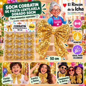 RI-0010555 50cm Corbatin De Fiesta Lentejuela Dorado 50cm Feliz