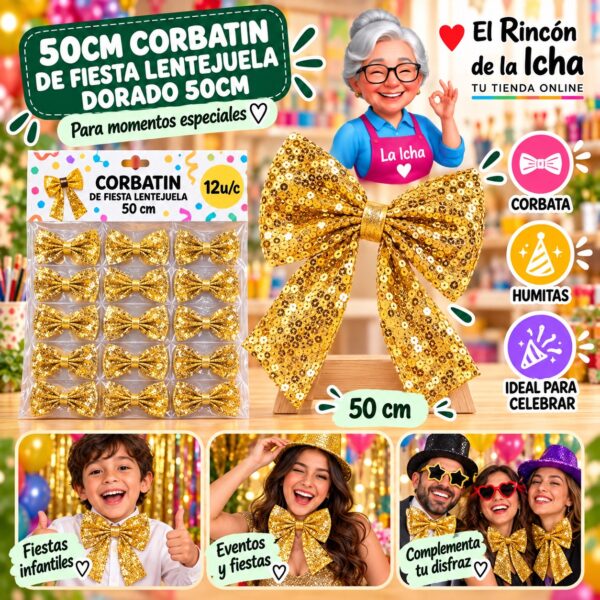 50cm Corbatin De Fiesta Lentejuela Dorado 50cm Feliz
