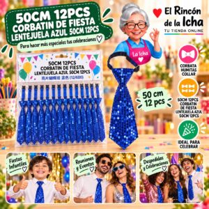 RI-0010558 50cm 12pcs Corbatin De Fiesta Lentejuela Azul 50cm 12pcs Feliz