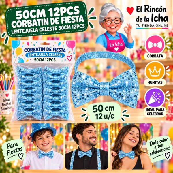 50cm 12pcs Corbatin De Fiesta Lentejuela Celeste 50cm 12pcs Feliz