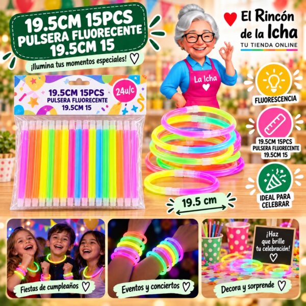 RI-0010632 19.5cm 15pcs Pulsera Fluorecente 19.5cm 15 Feliz