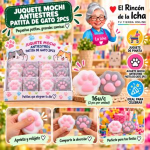 RI-0010640 Juquete Mochi Antiestres Patita De Gato 2pcs Feliz