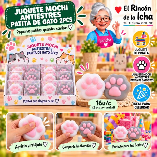 RI-0010640 Juquete Mochi Antiestres Patita De Gato 2pcs Feliz