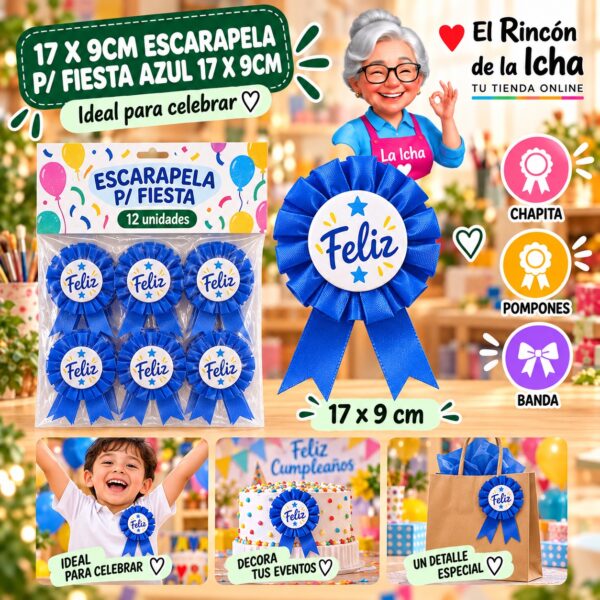 17 X 9cm Escarapela P/ Fiesta Azul 17 X 9cm Feliz Ref. 604070
