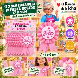 RI-0010652 17 X 9cm Escarapela P/ Fiesta Rosado 17 X 9cm Feliz Ref. 604071