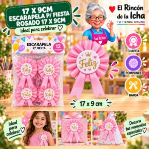RI-0010653 17 X 9cm Escarapela P/ Fiesta Rosado 17 X 9cm Feliz Ref. 604072